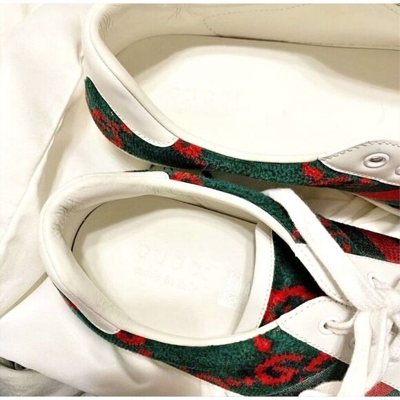 Gucci Ace GG Logo Terry Cloth Green Red Velvet Men’s Sneakers Size Gucci Size 8 - Picture 11 of 13